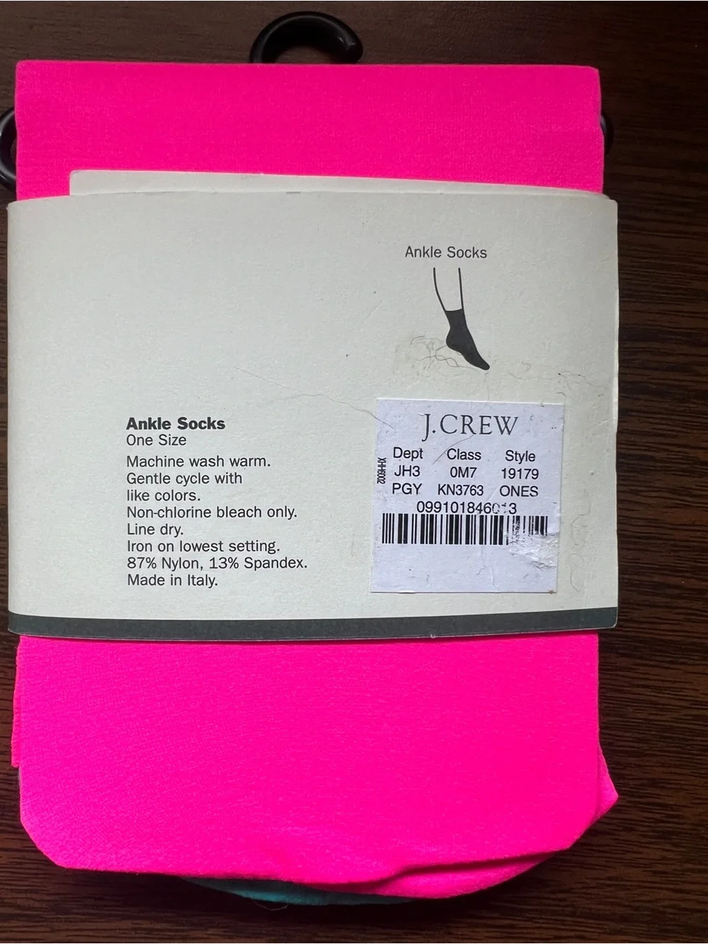 NWT-J.Crew Y2k Nylon Ankle Socks - 2 pair- Made in Italy - Pink and Blue
